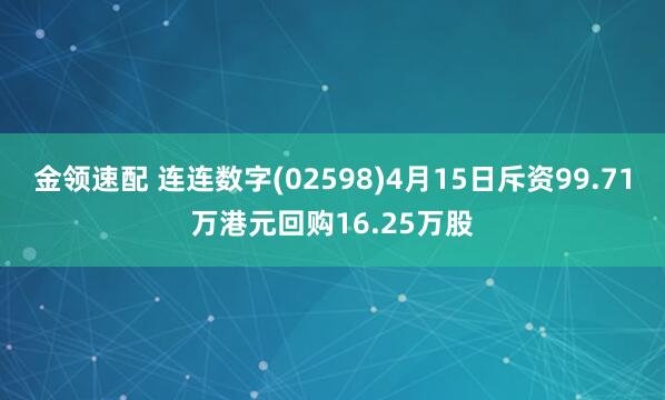 金领速配 连连数字(02598)4月15日斥资99.71万港元回购16.25万股